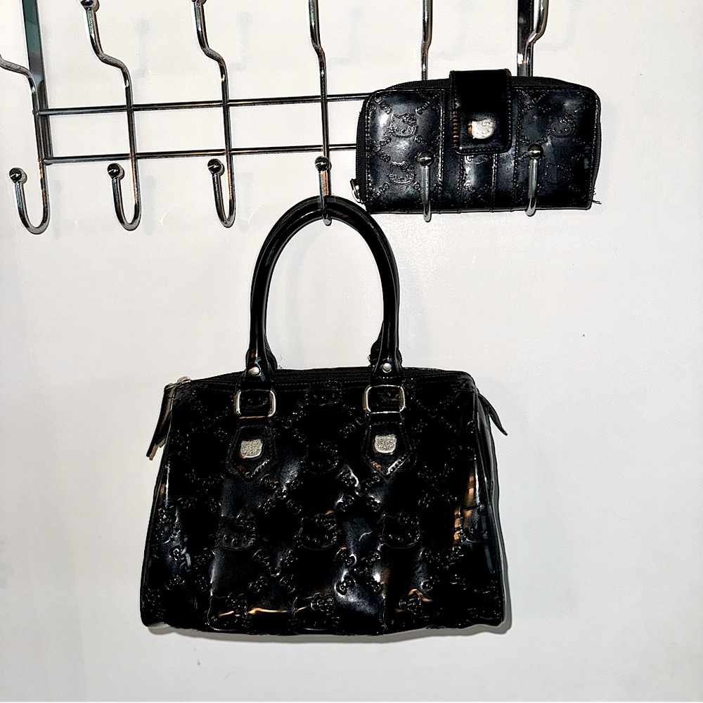 Sanrio Hello Kitty Black City Bag & Matching Patent Leather Wallet Bundle!